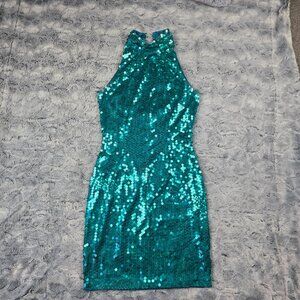 Vintage Niteline Dress, Green Sequin Dress Size 4, Size M